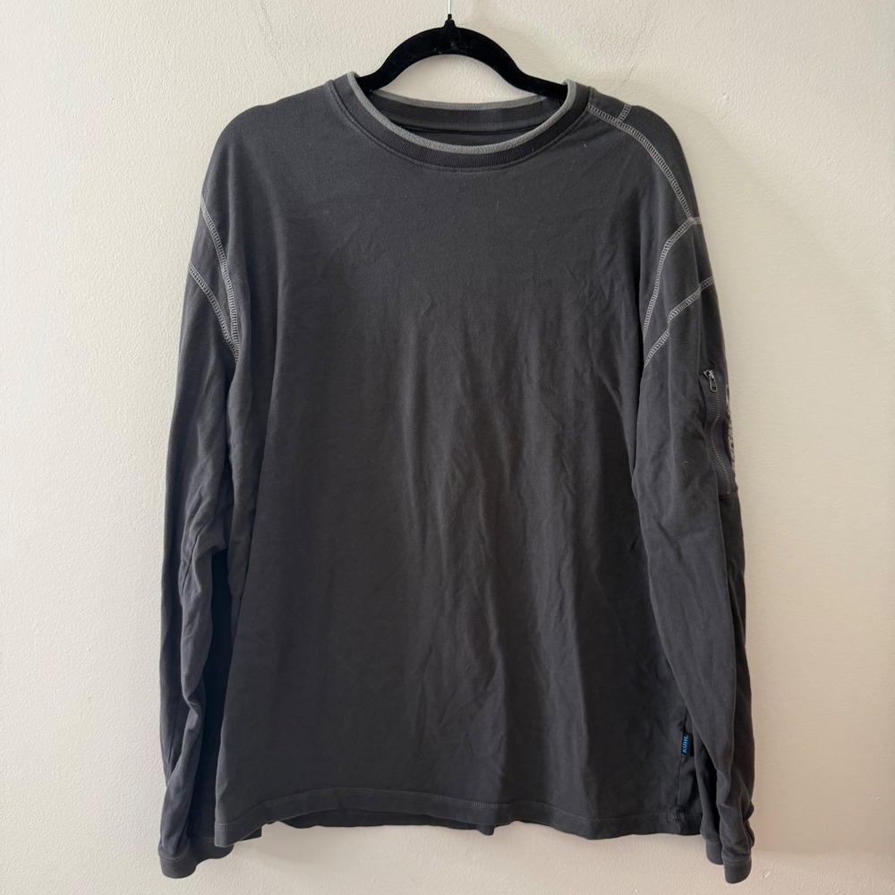 KUHL Wildfire Mens XL Organic Cotton Long Sleeve Shirt Gray Sleeve Pocket